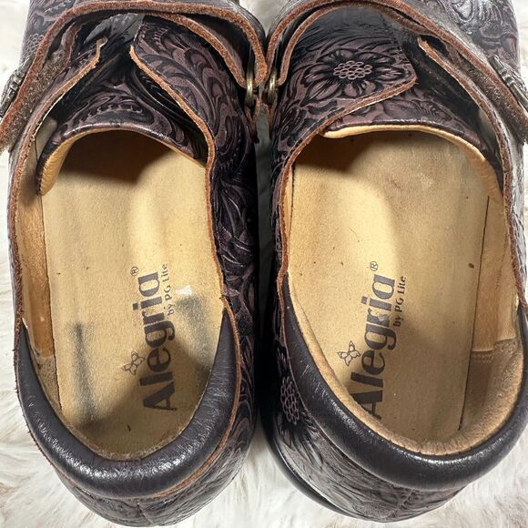 Alegria Joleen Brown Tooled Floral Leather Casual Comfort Nursing Size 40 9.5/10 - Picture 8 of 10